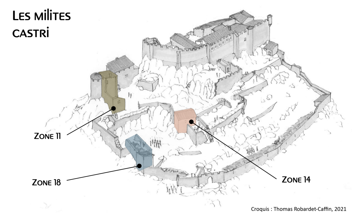 Les 3 logis aristocratiques (milites castri) en zone 11, 14 et 18 @ Thomas Robardet-Caffin
