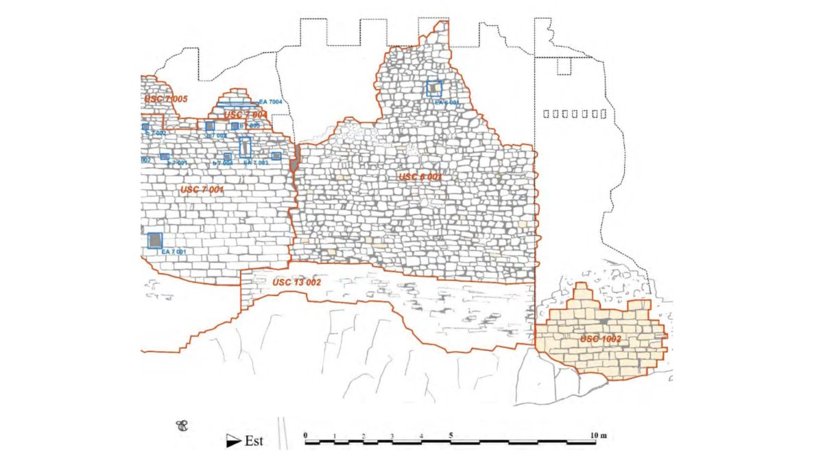 Plan stratigraphique de l'enceinte sud du Vieux Montferrand. Relev et plan : Thomas Robardet-Caffin, 2019