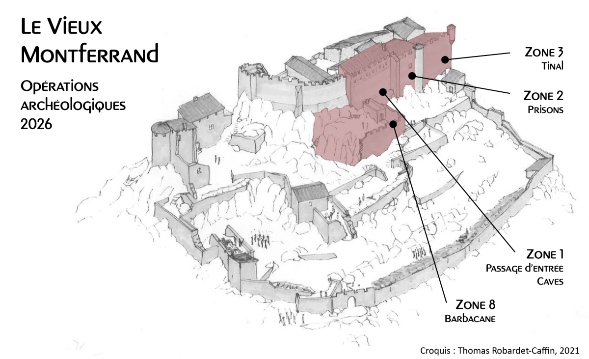 Localisation des oprations archologiques dans le Vieux Montferrand