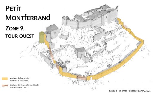 Localisation de la tour ouest du petit Montferrand. D'apr�s Thomas Robardet-Caffin