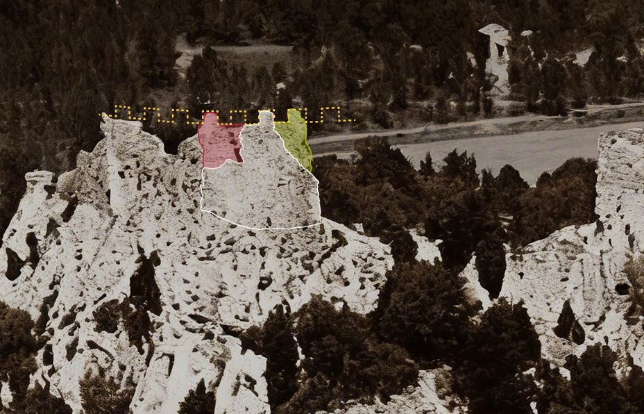 Années 50 : à l'ouest, le créneau encore en place dans les années 90 (en rouge). A l'est, un troisième créneau disparu entre-temps (en vert). Photo : anonyme