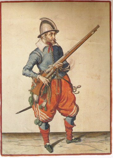 Un arquebusier, aquarelle de Jacob de Gheyn (1608)
