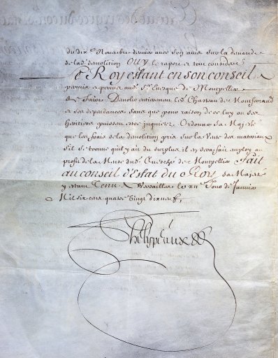 Arr�t du Conseil du roi autorisant la d�molition du ch�teau de Montferrand le 12 janvier 1699. Document conserv� aux Archives d�partementales de l'H�rault / G 1591, Val de Montferrand, 1276-1746 - feuillet 2