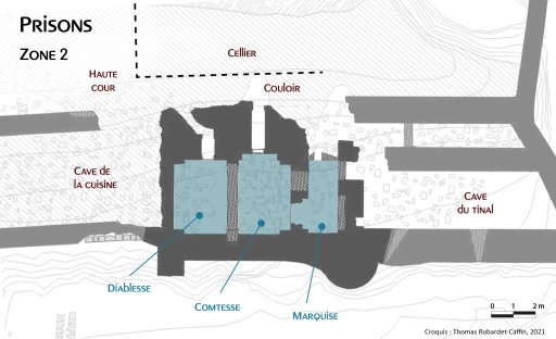 Plan des cellules (vue de dessus). Croquis : Thomas Robardet-Caffin