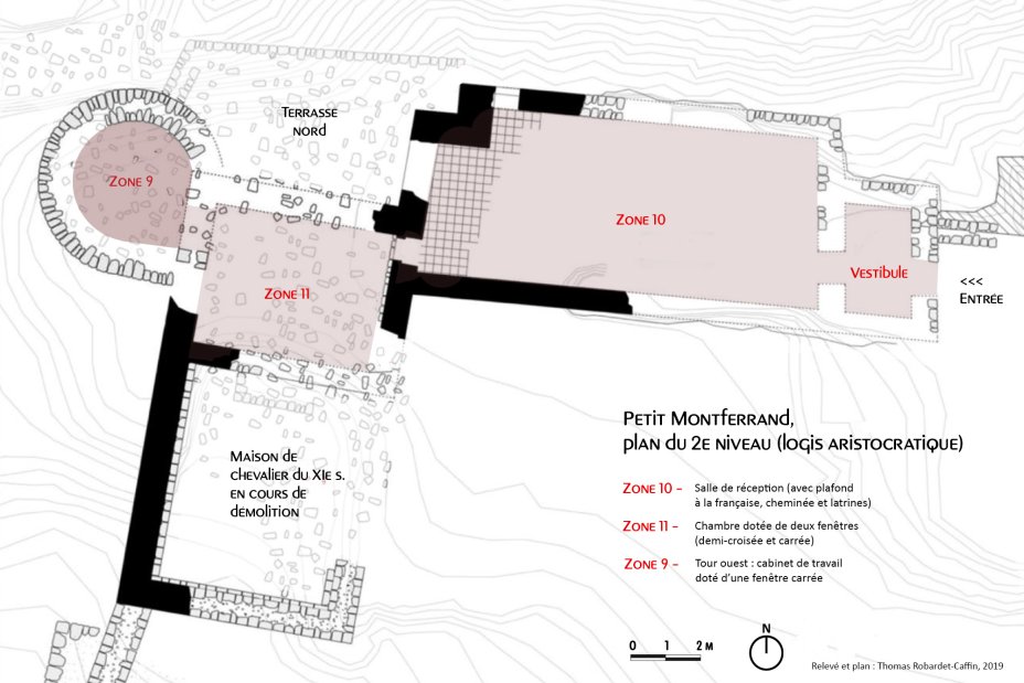 Plan du petit Montferrand au XVIIe si�cle, avec la tour nord-ouest (zone 9). D'apr�s Thomas Robardet-Caffin, 2021